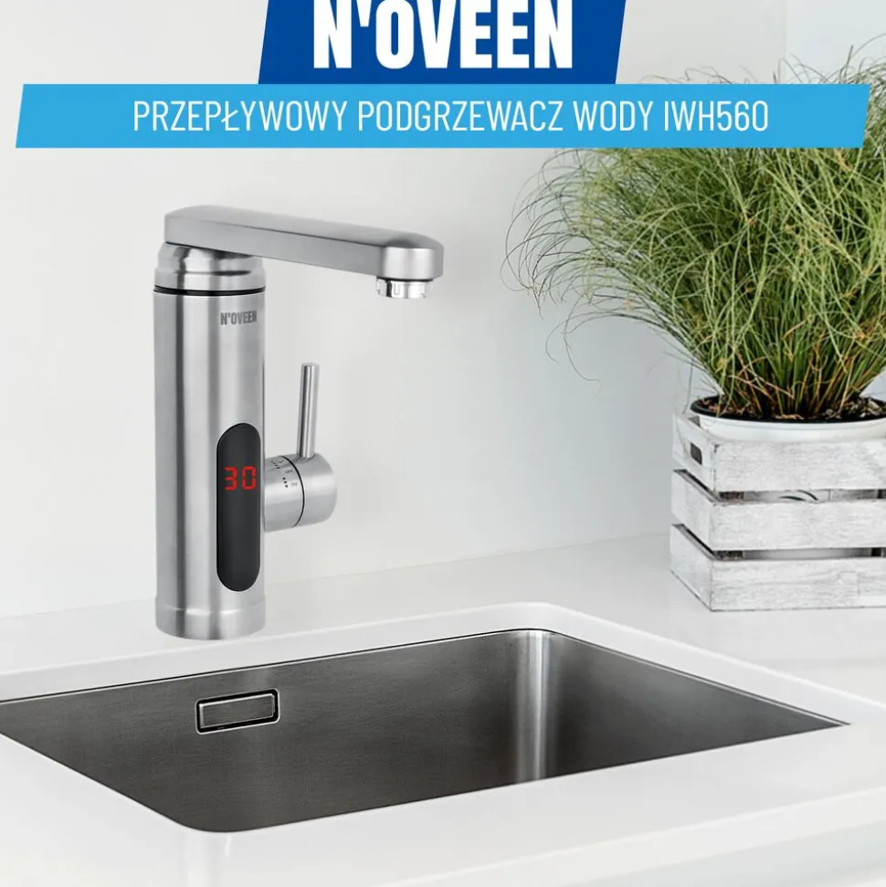Przepływowy podgrzewacz wody Noveen IWH560 Inox, LED, 2 – 2,5 l/min
