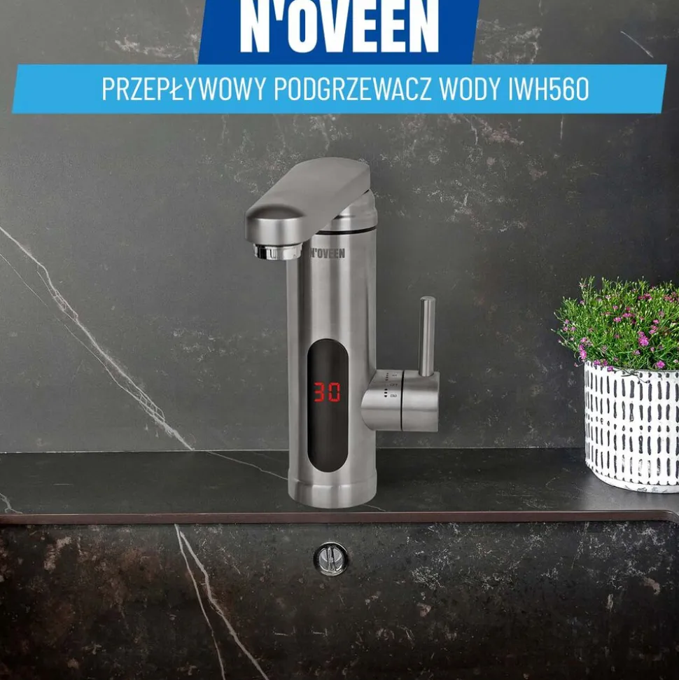 Przepływowy podgrzewacz wody Noveen IWH560 Inox, LED, 2 – 2,5 l/min