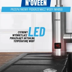 Przepływowy podgrzewacz wody Noveen IWH850 Inox, LED, 2 – 2,5 l/min