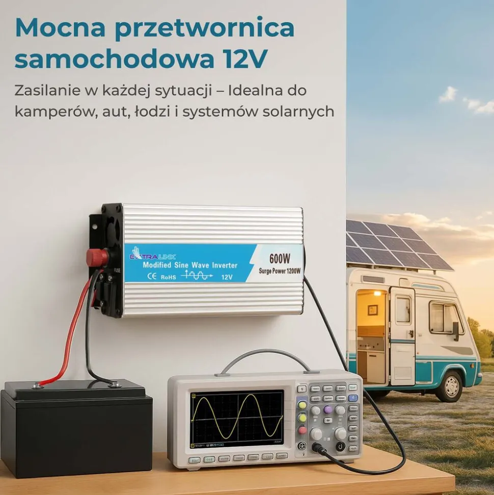 Przetwornica Extralink OPIM-600W, 600 W, modyfikowany sinus, moc szczytowa 1200 W
