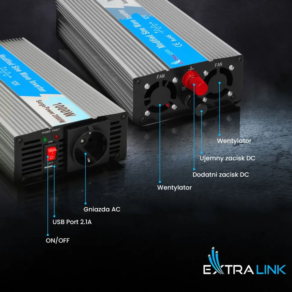 Przetwornica Extralink OPIM-1000W, 1000 W, modyfikowany sinus, moc szczytowa 2000 W