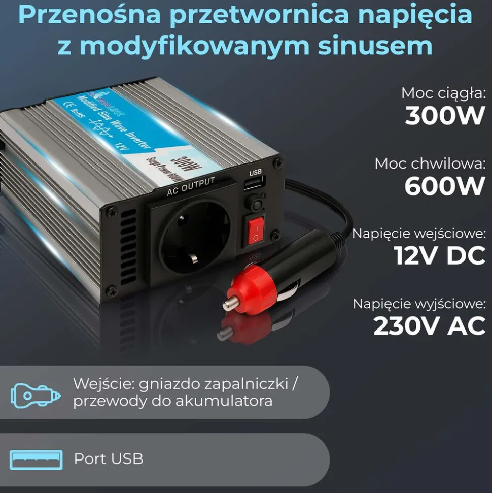 Przetwornica Extralink OPIM-300W, 300 W, modyfikowany sinus, moc szczytowa 600 W