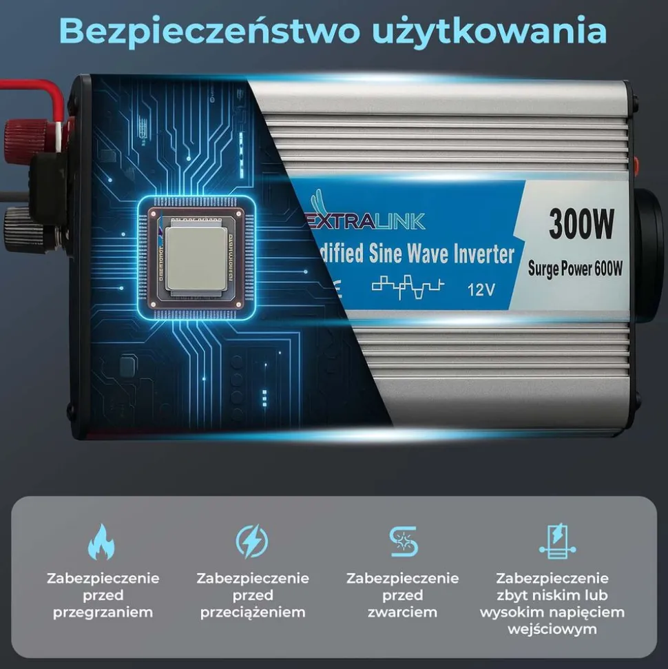 Przetwornica Extralink OPIM-300W, 300 W, modyfikowany sinus, moc szczytowa 600 W