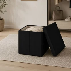Puf ze schowkiem Smukee Home, 38 x 38 x 38 cm, czarny