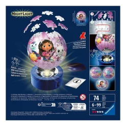 Puzzle Ravensburger Koci Domek Gabi, świecąca kula 3D, 75 elementów