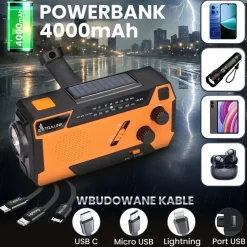 Radio na korbkę Extralink Power Ranger SR-4000, z powerbankiem i latarką