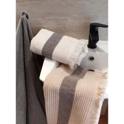 Ręcznik bawełniany frotte Faro Fala, 500 gsm, 30 x 50 cm, z frędzlami, ecru