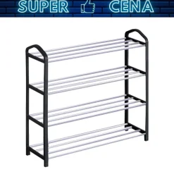 Regał na buty Smukee 62 x 20 x 62 cm, 4 półki, metalowy, czarny, srebrny