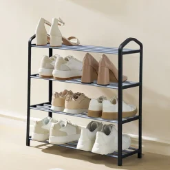 Regał na buty Smukee 62 x 20 x 62 cm, 4 półki, metalowy, czarny, srebrny
