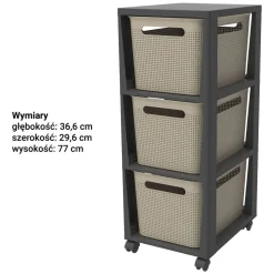 Regał składany na kółkach Brisen Rotho, 3 szuflady, beżowy