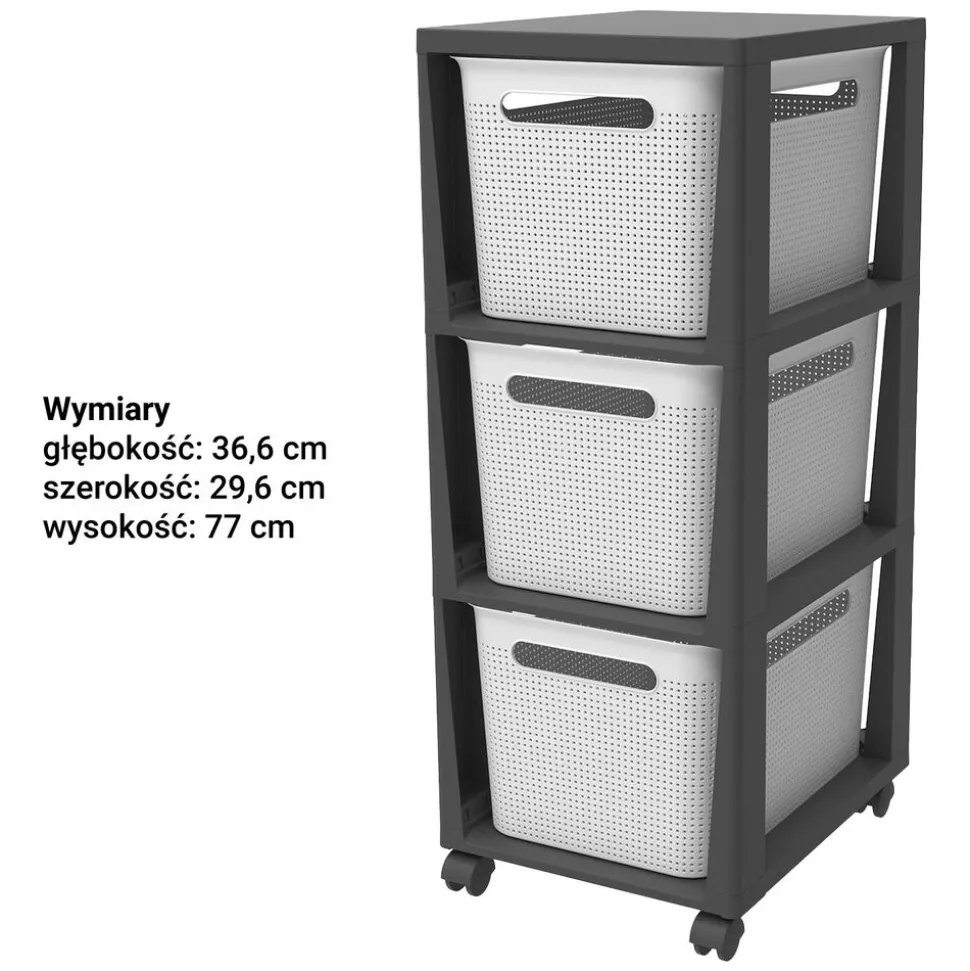 Regał składany na kółkach Brisen Rotho, 3 szuflady, biały
