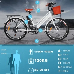 Rower elektryczny damski Ancheer AMAK00012, koła 26'', biały