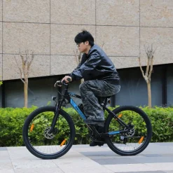 Rower elektryczny MTB Ancheer, 27,5”, czarny z niebieskimi elementami