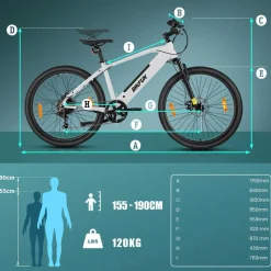 Rower elektryczny MTB Bikfun AMAK00054, koła 26'', biały