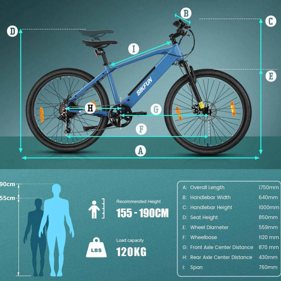 Rower elektryczny MTB Bikfun AMAK00054, koła 26'', niebieski