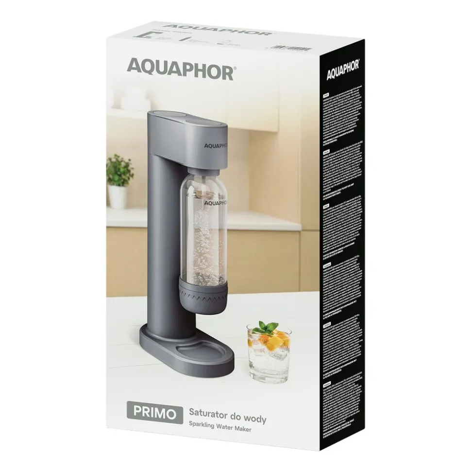 Saturator Aquaphor Primo, butelka 1 l, nabój CO2, szary