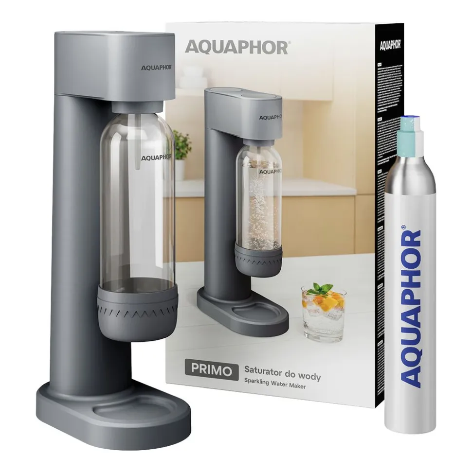 Saturator Aquaphor Primo, butelka 1 l, nabój CO2, szary