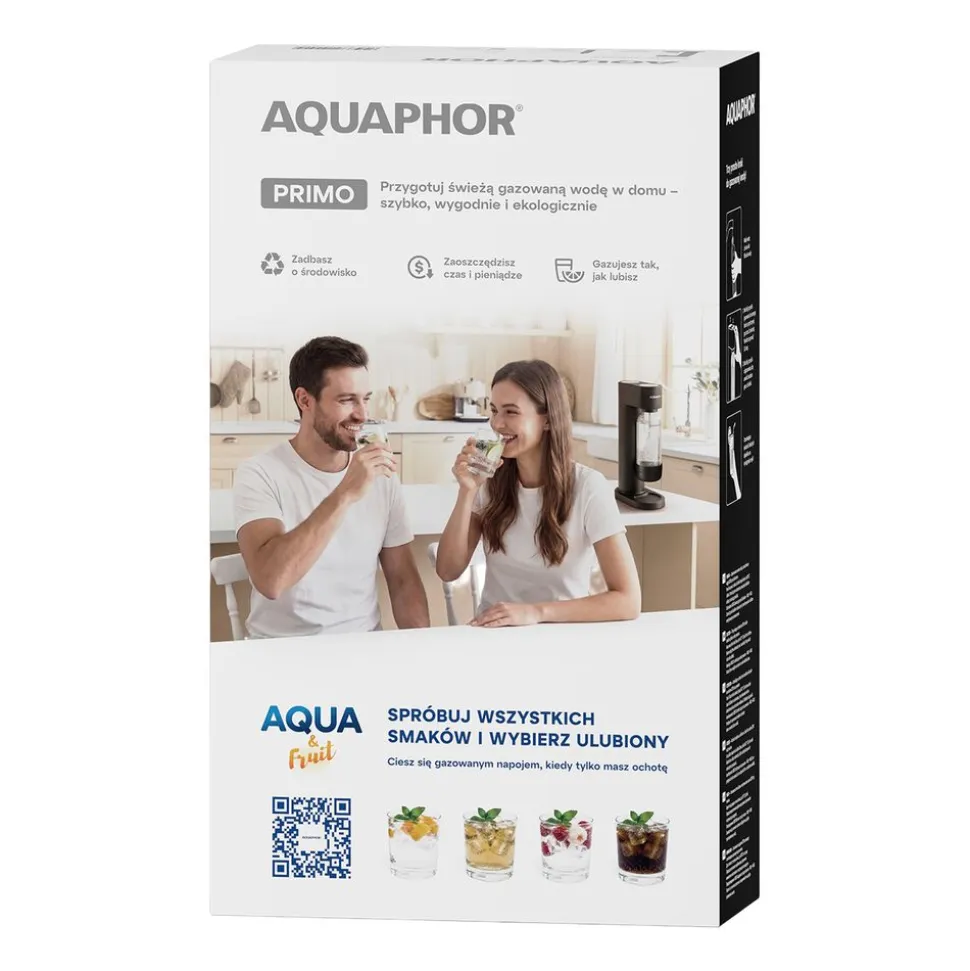 Saturator Aquaphor Primo, butelka 1 l, nabój CO₂, czarny