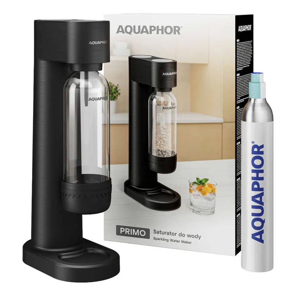 Saturator Aquaphor Primo, butelka 1 l, nabój CO₂, czarny