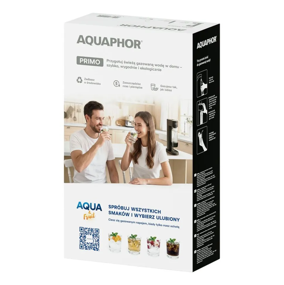 Saturator Aquaphor Primo, butelka 1 l, nabój CO₂, czarny