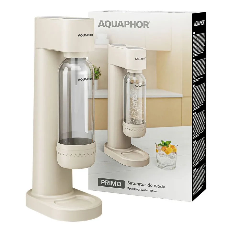 Saturator Aquaphor Primo, butelka 1 l, nabój CO2, kremowy