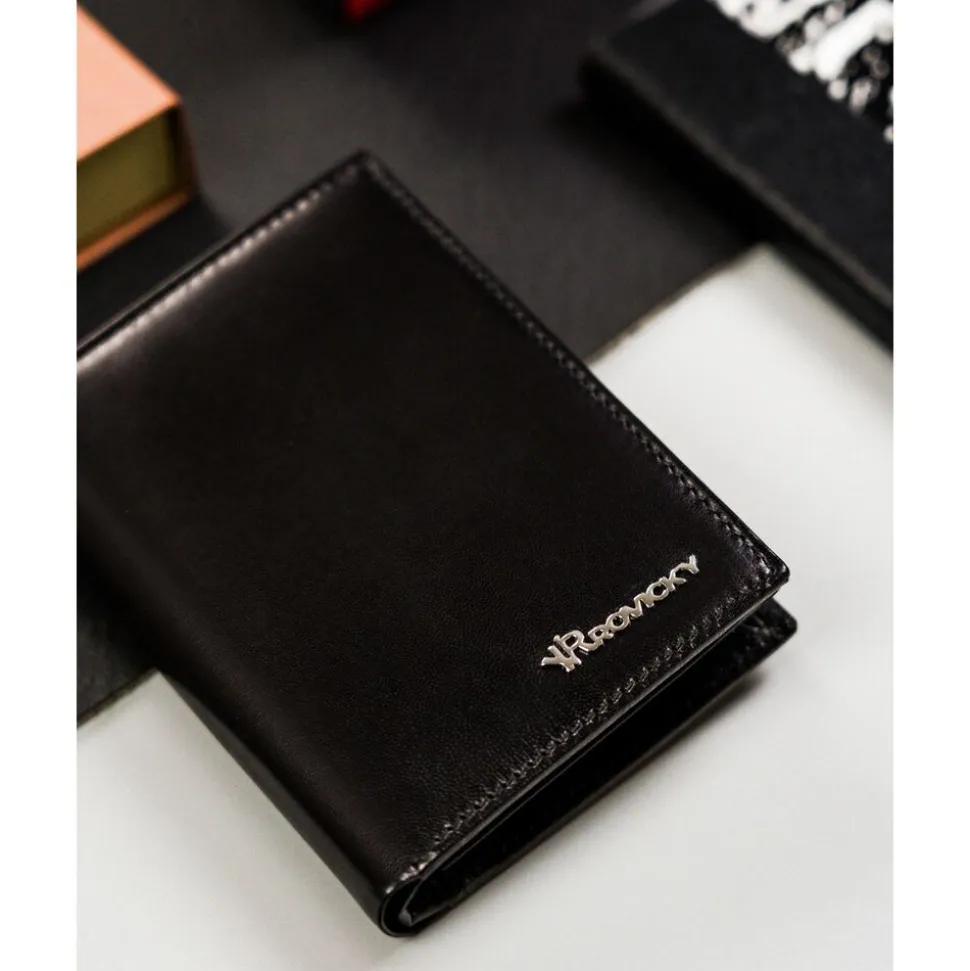 Skórzany portfel męski Rovicky, 12 x 9,5 x 2,5 cm