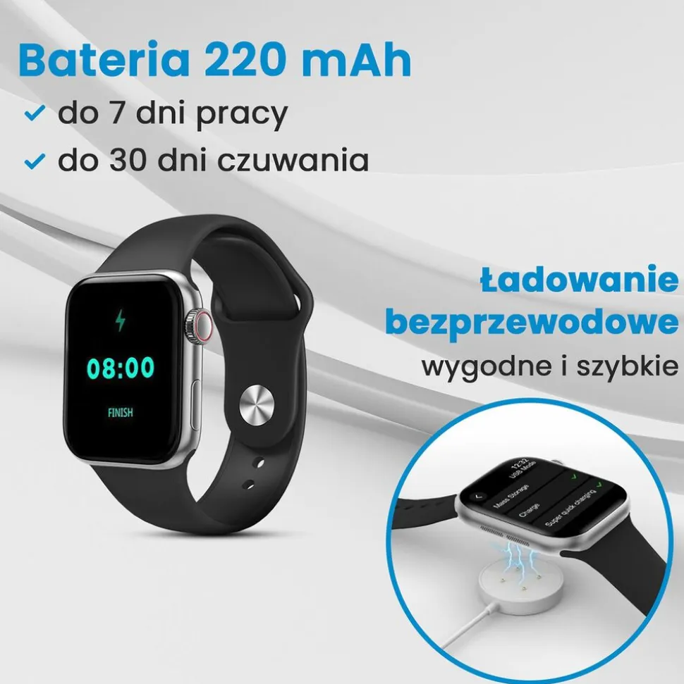 Smartwatch Extralink Lifestyle Watch9, 2 opaski, srebrny