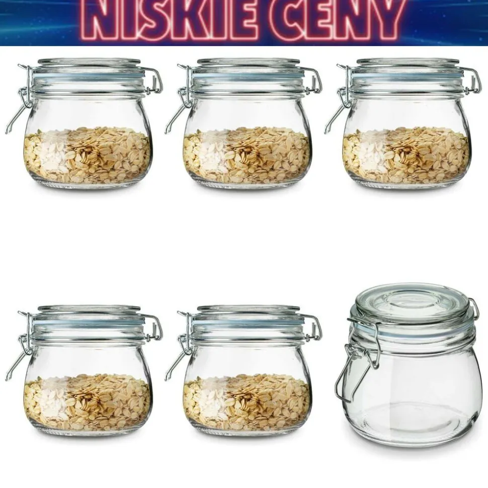 Słoik szklany 0,5 l z klipsem Tadar, 6 szt.