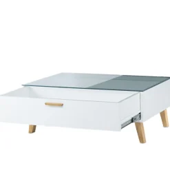 Stolik kawowy 90 x 35 x 60 cm Frisk, z przeszklonym blatem, biały