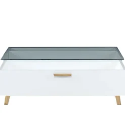 Stolik kawowy 90 x 35 x 60 cm Frisk, z przeszklonym blatem, biały