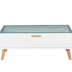 Stolik kawowy 90 x 35 x 60 cm Frisk, z przeszklonym blatem, biały