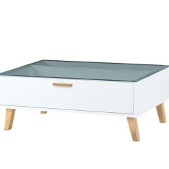 Stolik kawowy 90 x 35 x 60 cm Frisk, z przeszklonym blatem, biały