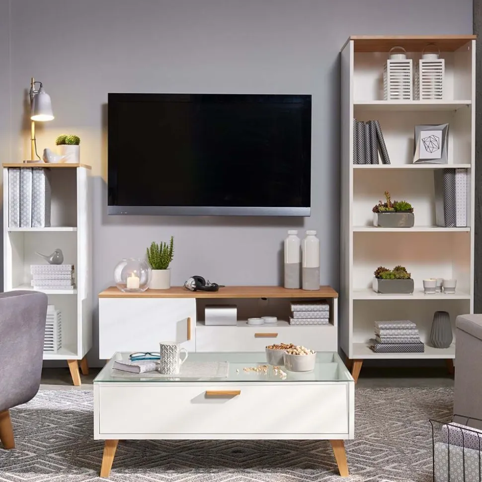 Stolik nocny Frisk 50 cm, skandynawski styl, biały