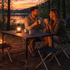Stół turystyczny Black Forest, składany w walizkę, 4 stołki, czarny