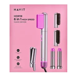 Suszarka do włosow Havit HD8118, 1200 W, 6 końcówek, różowo-szara