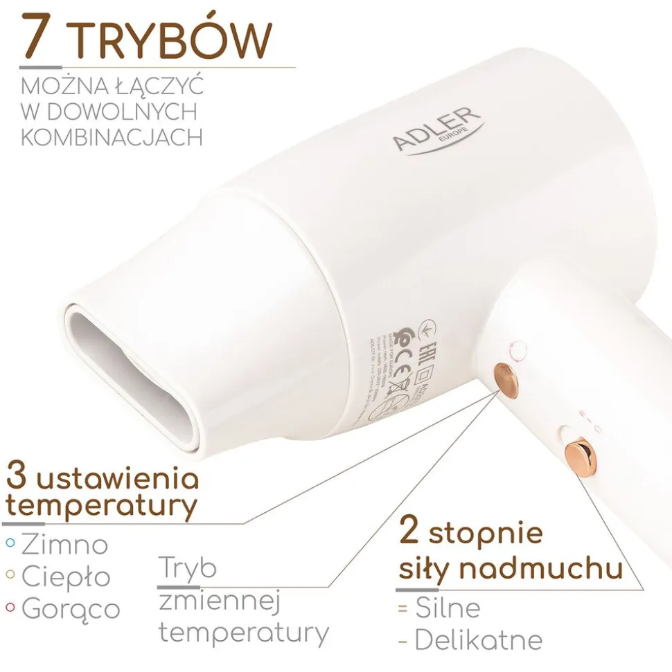 Suszarka do włosów Adler AD 2272, LED, Ion, Superspeed