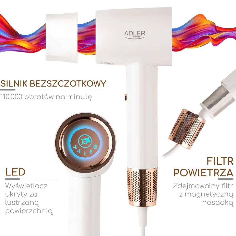 Suszarka do włosów Adler AD 2272, LED, Ion, Superspeed