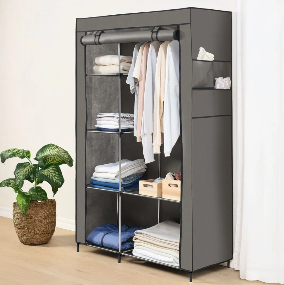 Szafa tekstylna Smukee Home, 105 x 45 x 170 cm, składana, szara