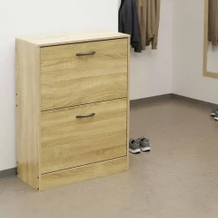 Szafka na buty 60 x 24 x 81 cm Sanico, 2 przegrody, dębowa