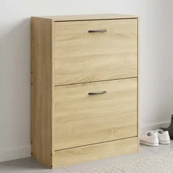 Szafka na buty 60 x 24 x 81 cm Sanico, 2 przegrody, dębowa