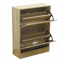 Szafka na buty 60 x 24 x 81 cm Sanico, 2 przegrody, dębowa