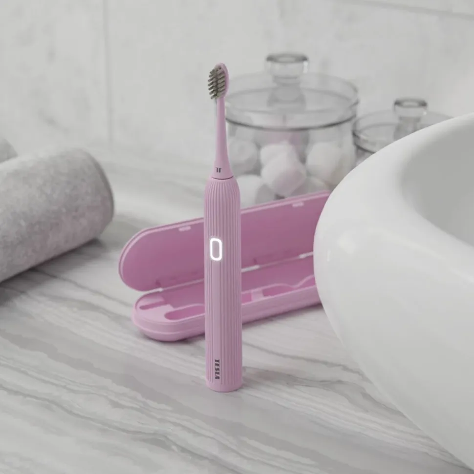 Szczoteczka soniczna Tesla Smart TS200 Bluetooth, różowa, 3 końcówki