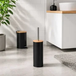Szczotka toaletowa do WC Altom Design, w metalowej osłonie, czarna