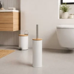 Szczotka toaletowa do WC Altom Design, w metalowej osłonie, biała