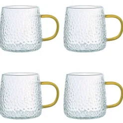 Szklanki żłobione MG Home Deco, 4 sztuki, 350 ml, z musztardowym uchem