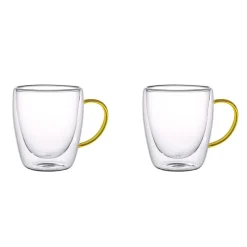 Szklanki termiczne MG Home Renza, 2 sztuki, 300 ml, z żółtym uchem