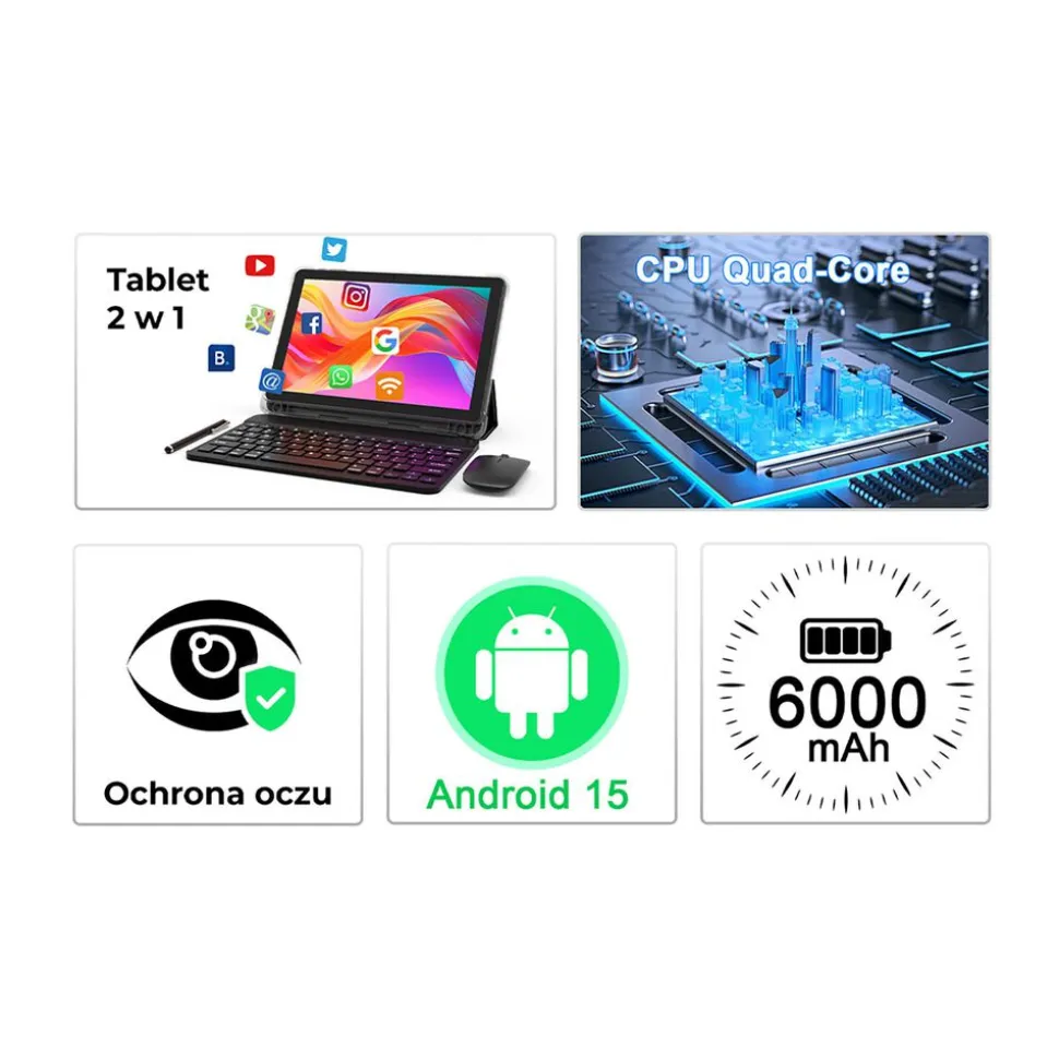 Tablet Extralink CP31, 10,1'', 128 GB, z etui, klawiaturą, myszą i rysikiem, zielony