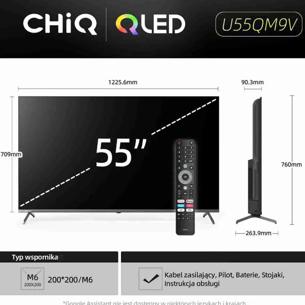 Telewizor 55” CHiQ U55QM9, bezramkowy, 4K Ultra HD, Google TV