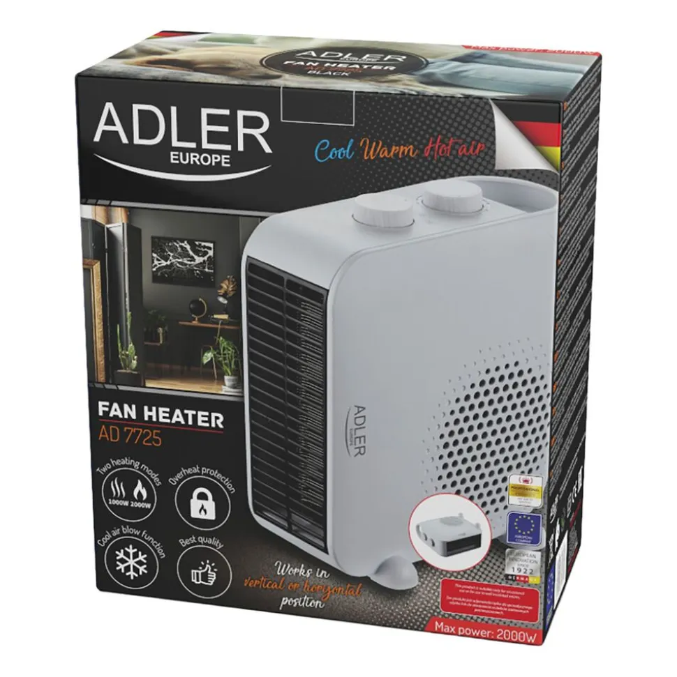Termowentylator Adler AD 7725w, z regulacją temperatury i siły nadmuchu