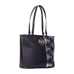 Torebka damska w wężowy wzór, 35 x 29 x 14 cm, czarna